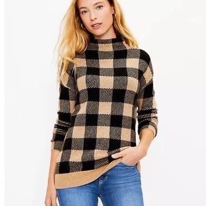 Loft tan buffalo plaid tunic sweater